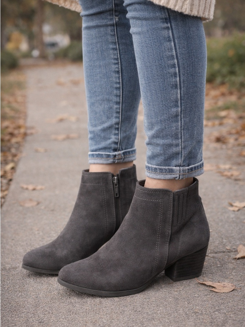 Blondo Gray Suede Ankle Booties with Side Zip